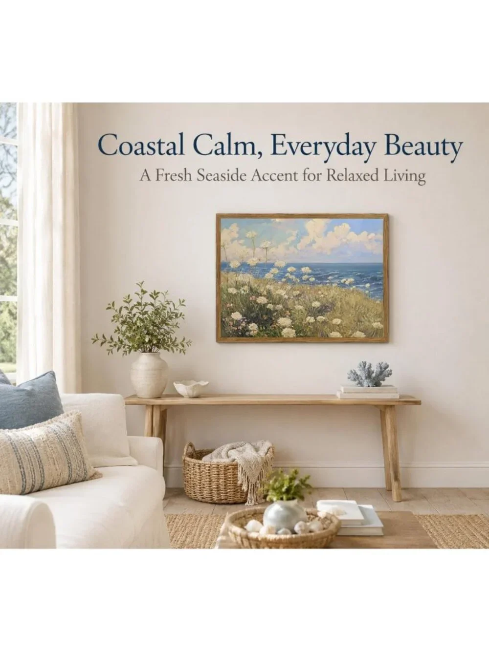 Vintage Coastal Wildflower Canvas Wall Art 12x16 | Seaside Floral Decor for Home